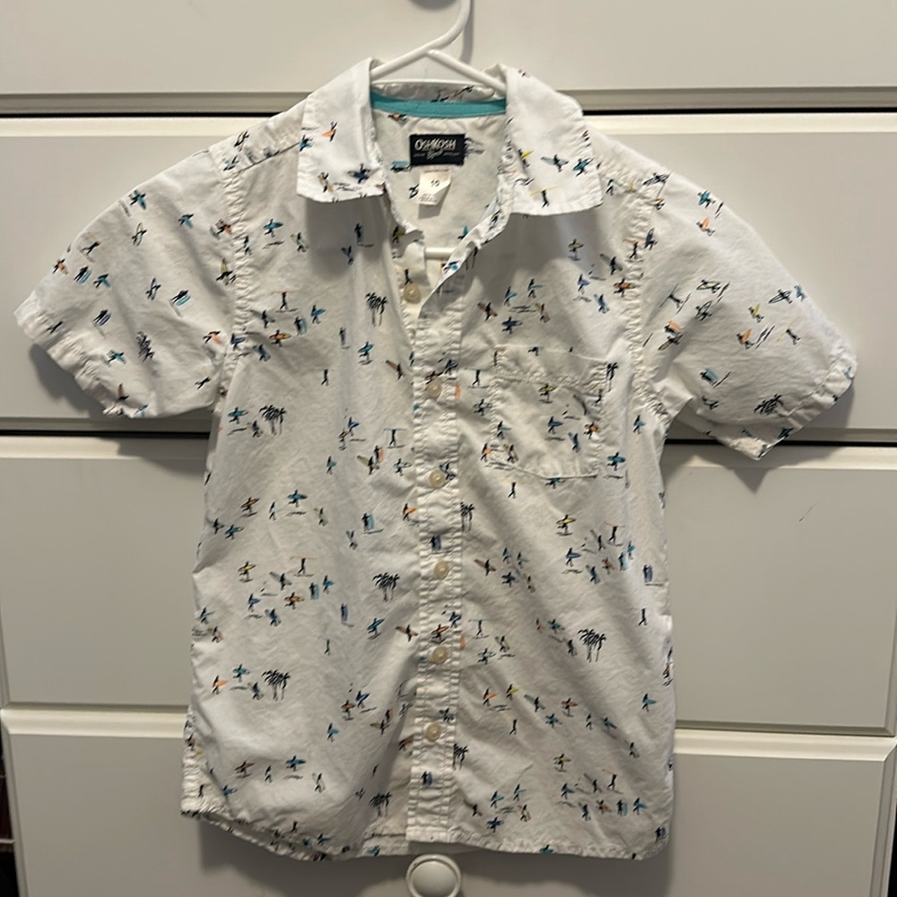 Kids Oshkosh size 10 (runs small- fits like an 8) button down with surfer print.